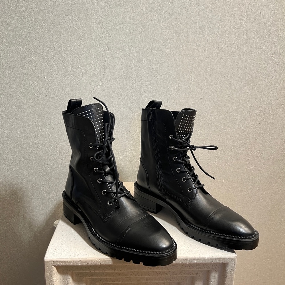 NWT Zara leather studded moto boots